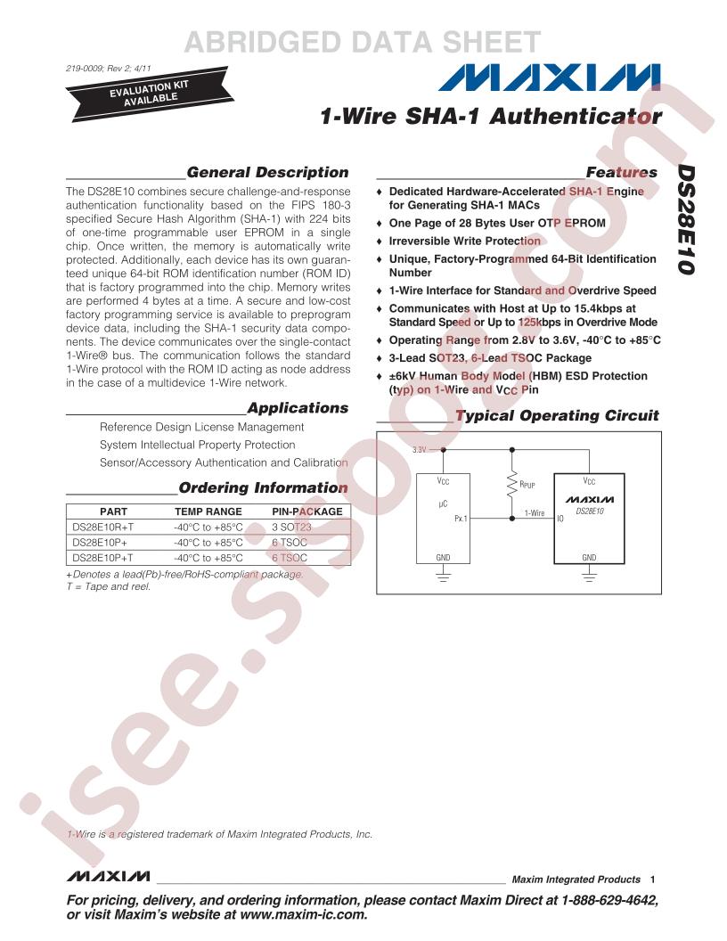 DS28E10 Series Datasheet