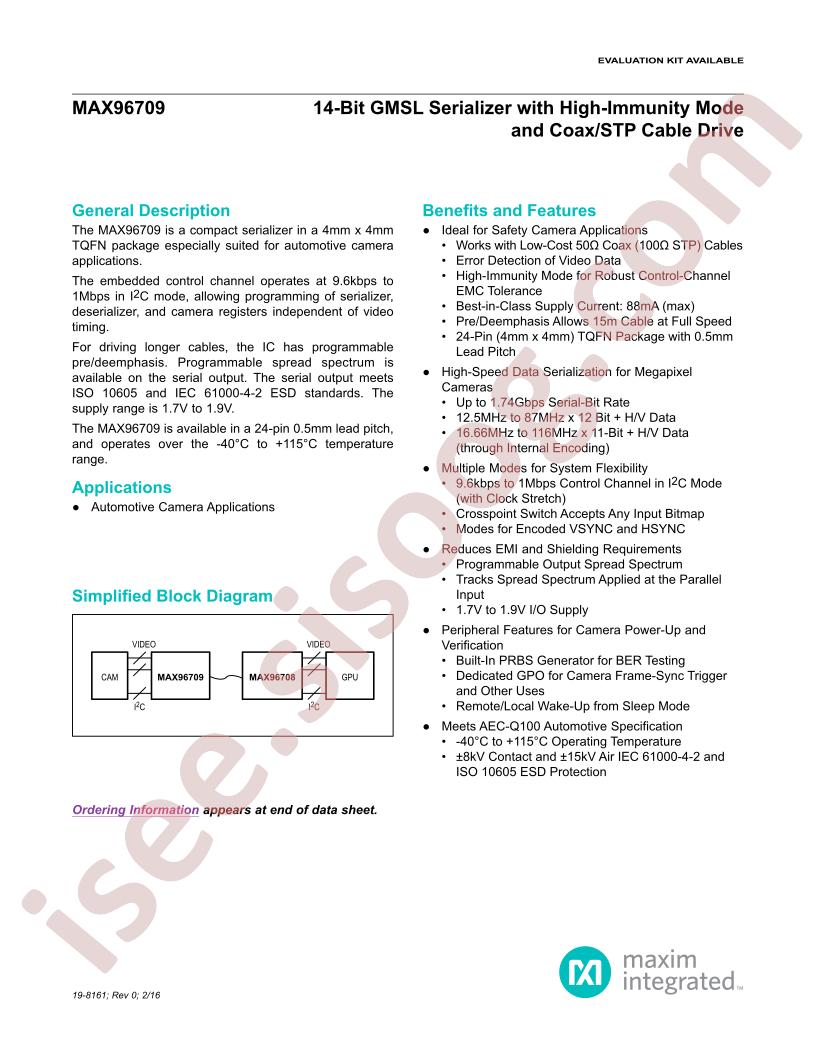 MAX96709 Datasheet