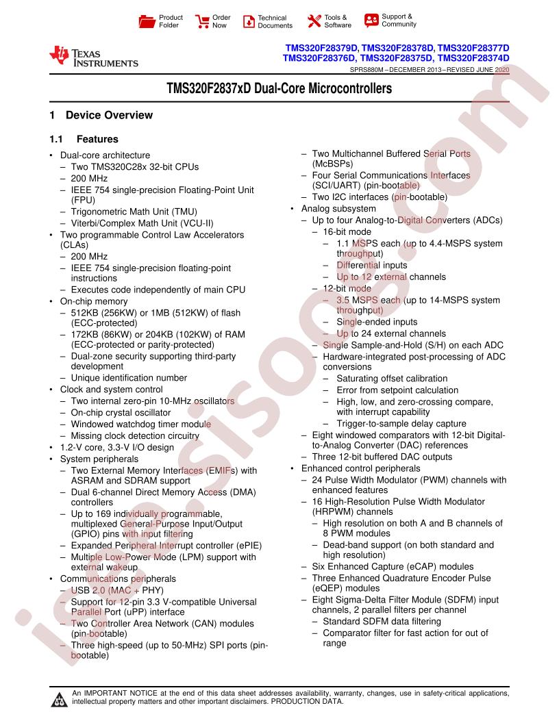 TMS320F2837xD Datasheet