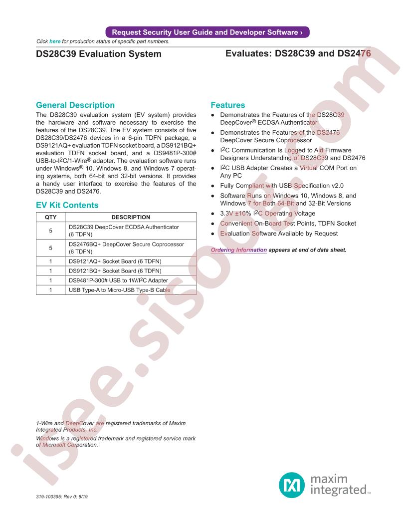 DS28C39 Evaluation System Preliminary~