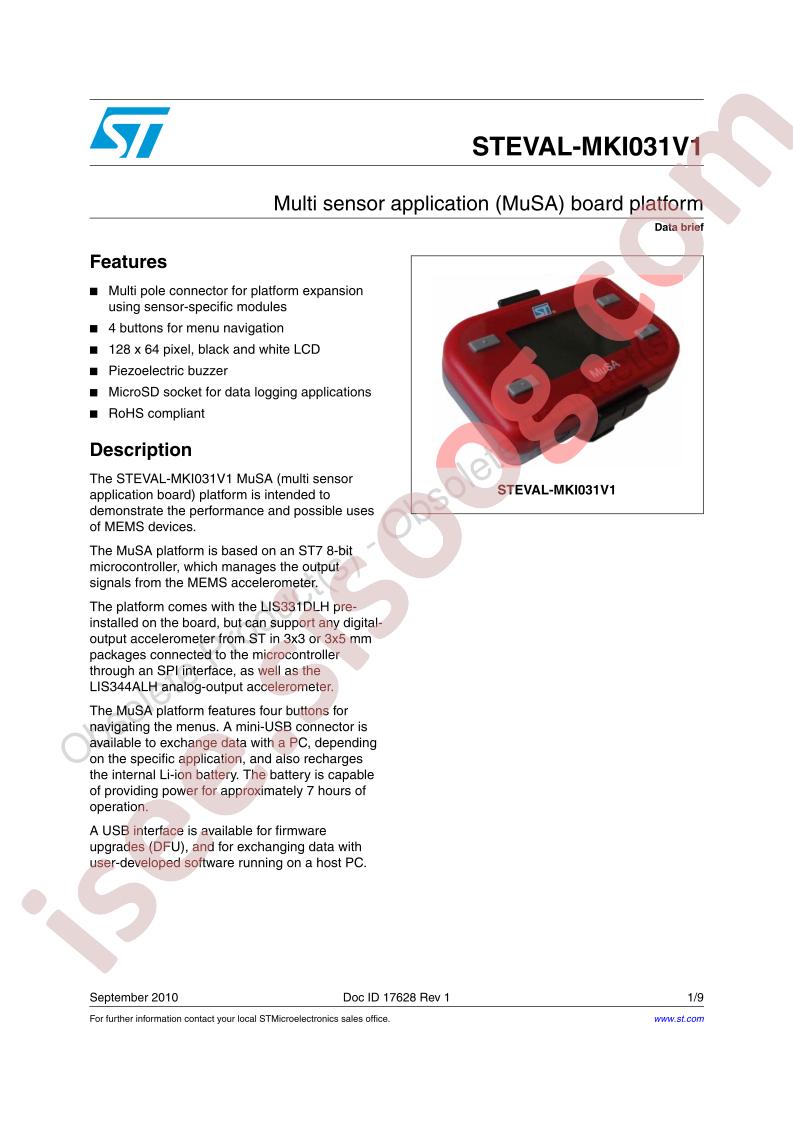 STEVAL-MKI031V1 Data Brief