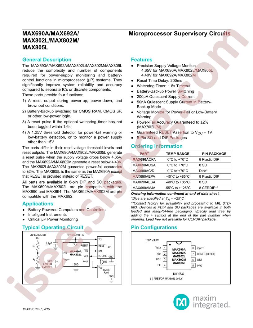 MAX690A/92A, MAX802L/M, MAX805L