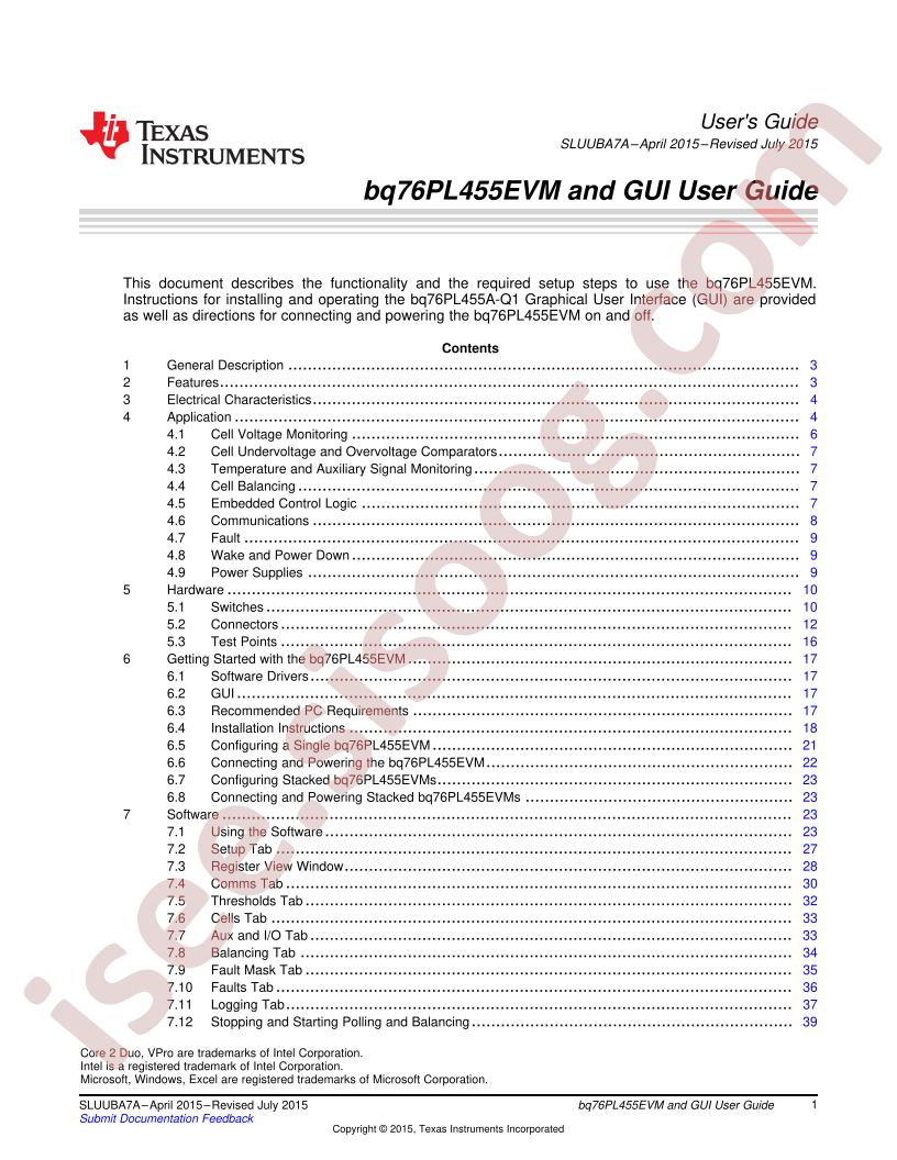 BQ76PL455EVM, GUI User Guide