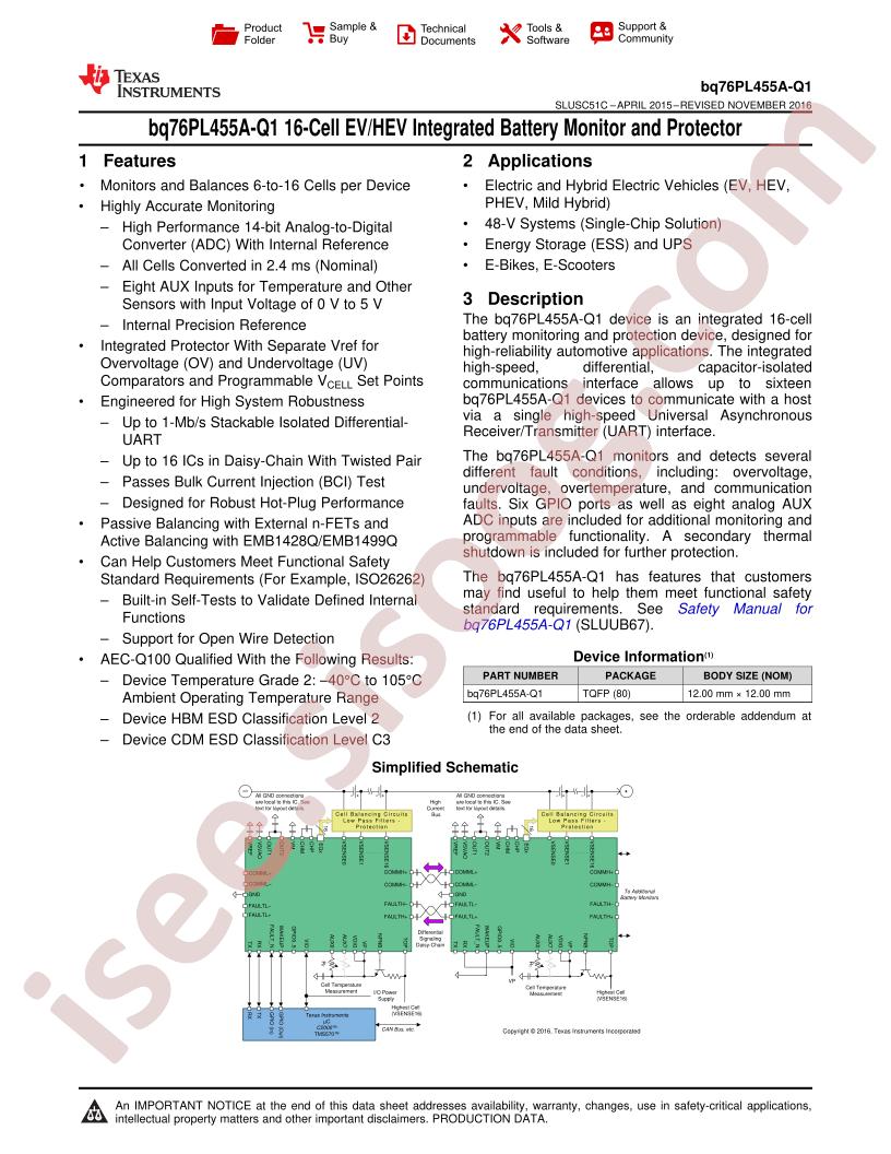 BQ76PL455A-Q1 Datasheet