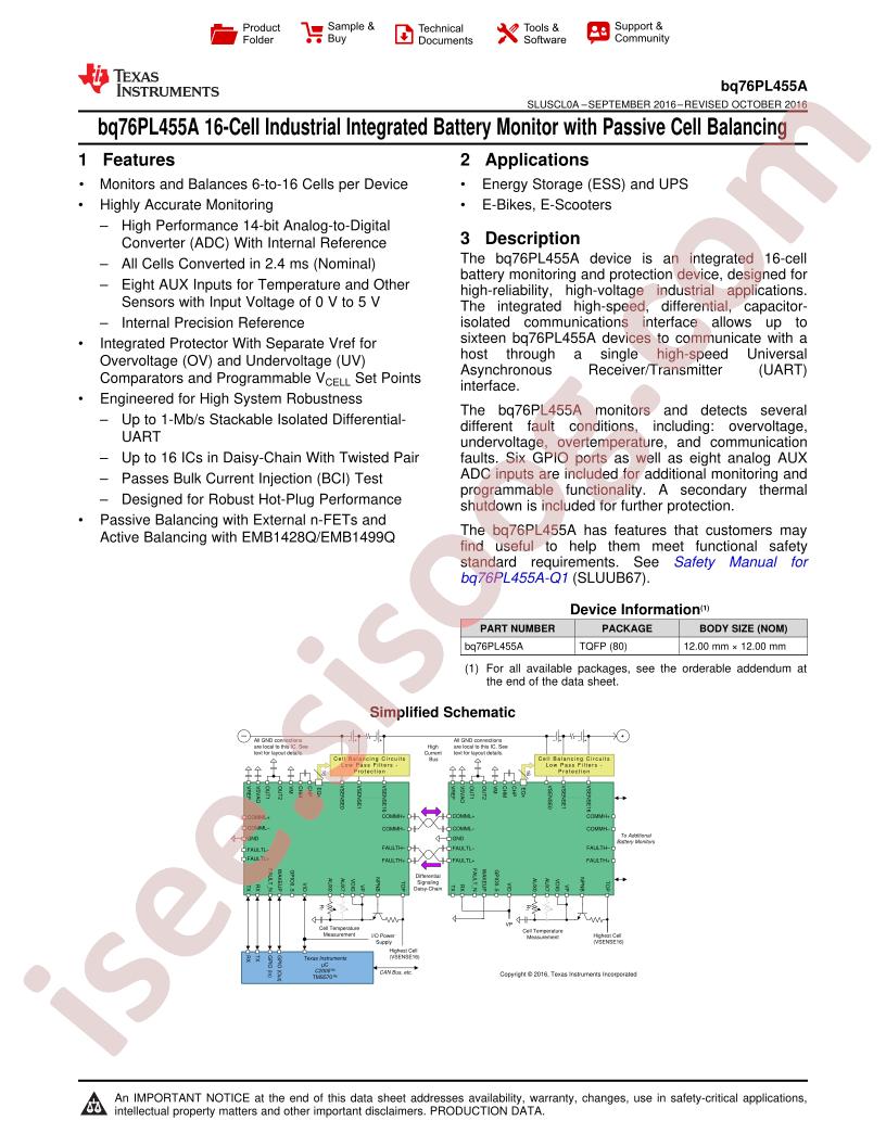 BQ76PL455A Datasheet