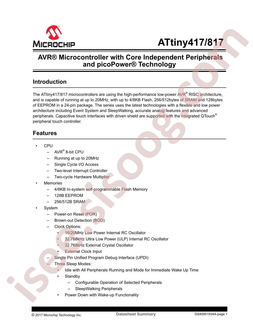 ATtiny417,817 Series Summary