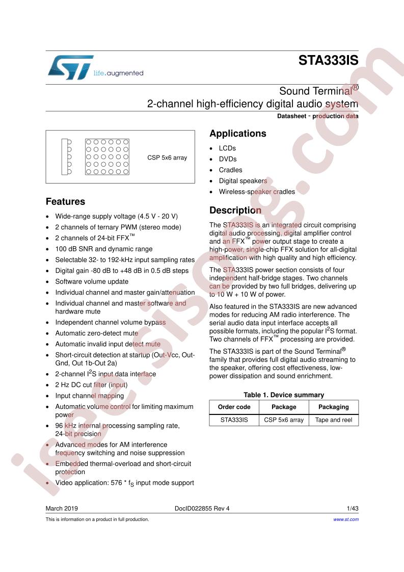 STA333IS Datasheet
