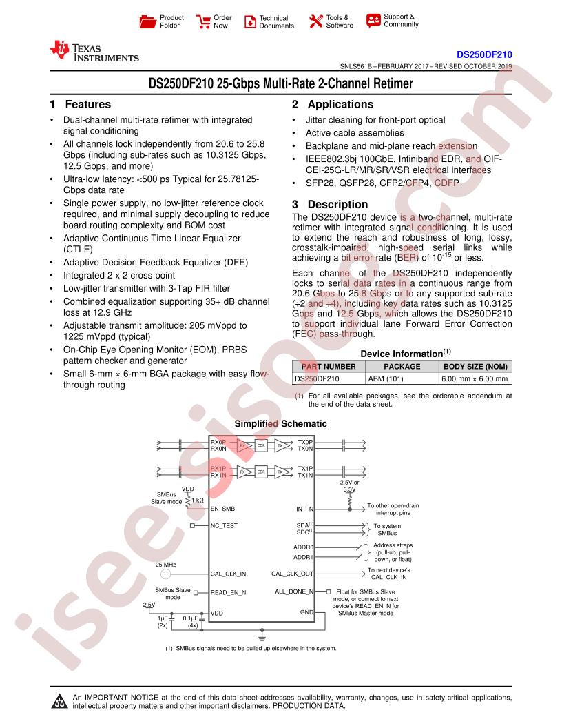 DS250DF210 Datasheet
