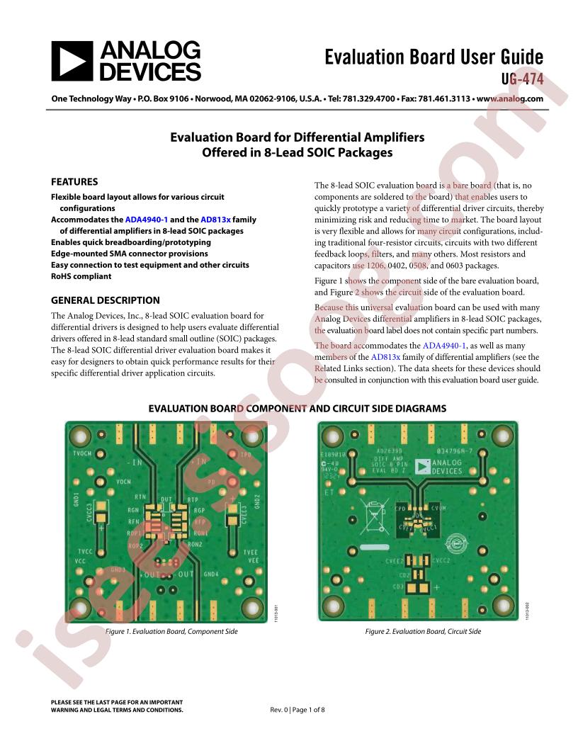 Differential Amplifiers 8-Lead Eval Brd Guide