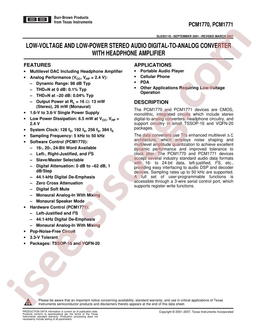PCM1770, PCM1771 Datasheet