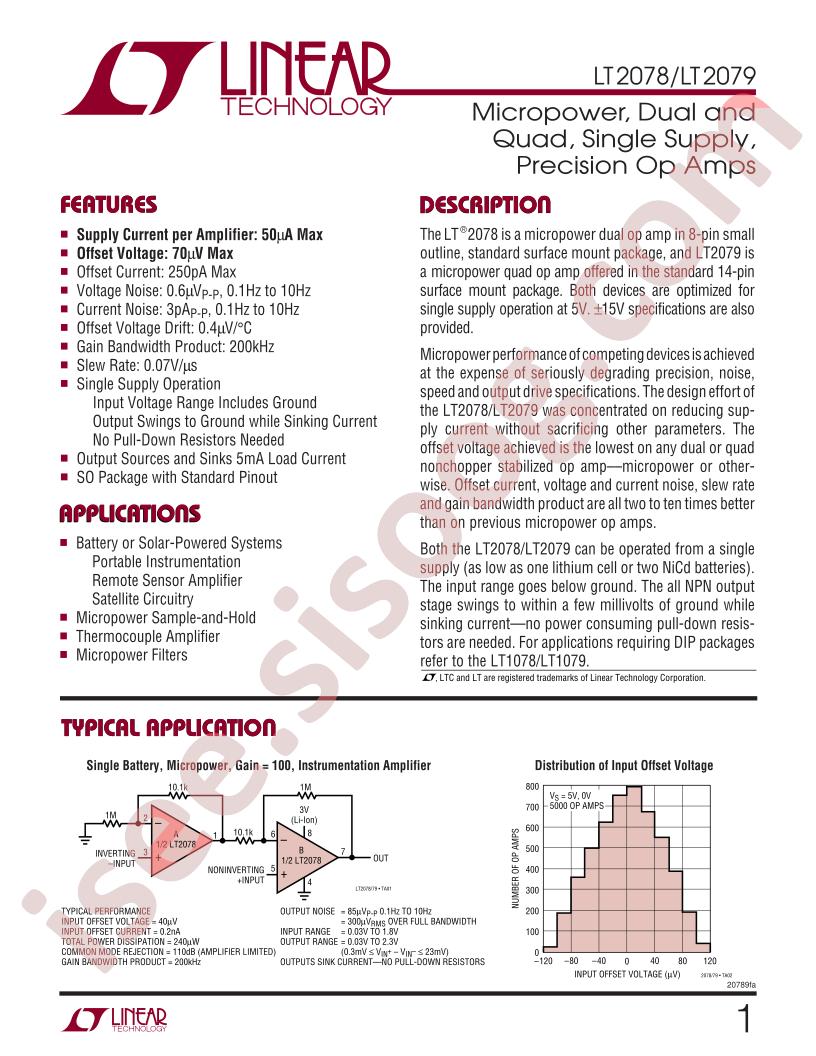 LT2078, LT2079 Datasheet