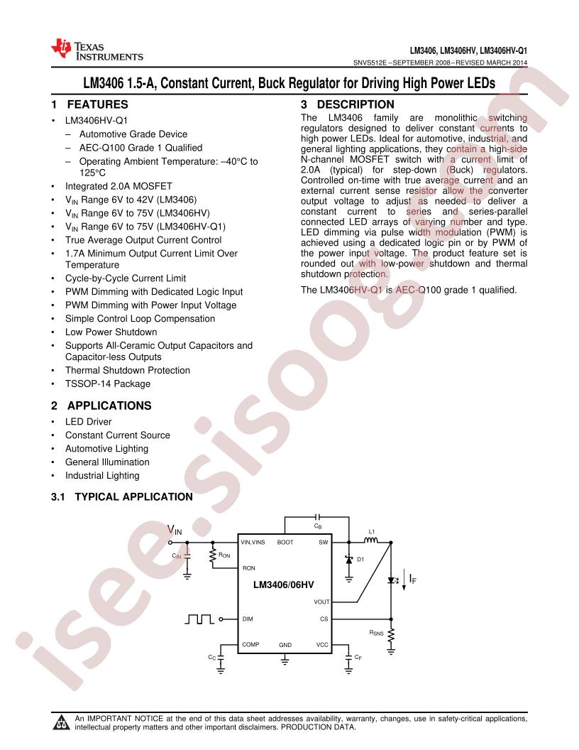 LM3406, LM3406HV(-Q1) Datasheet