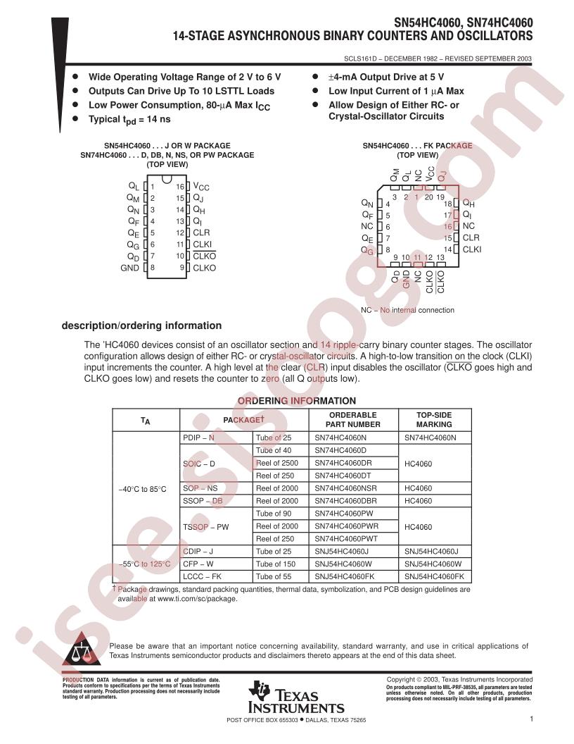 SN54HC4060, SN74HC4060
