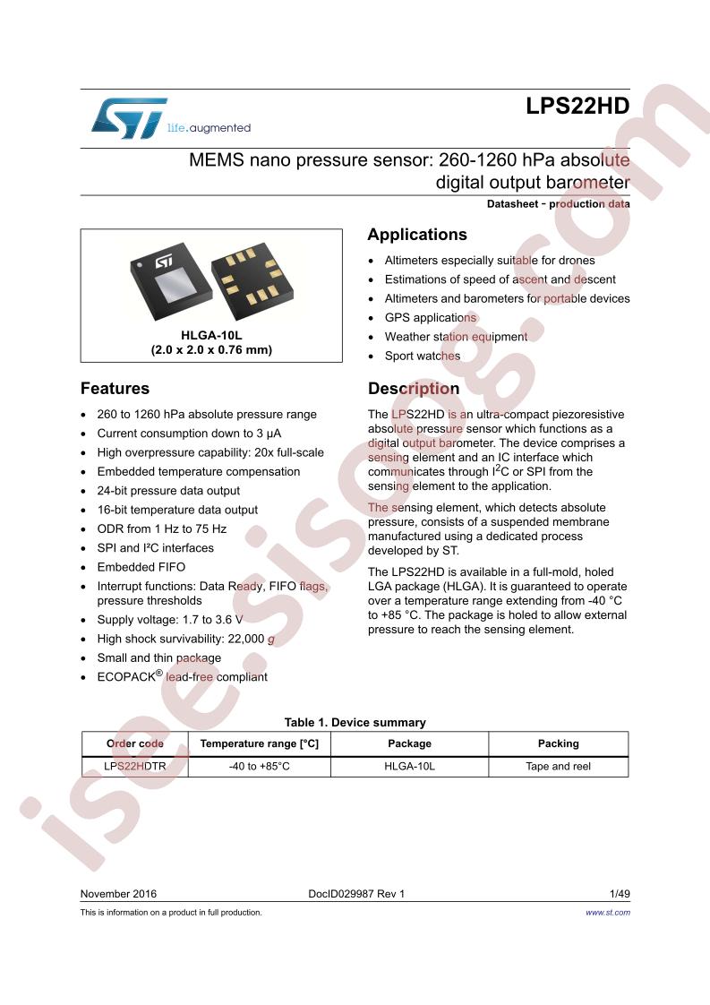 LPS22HD Datasheet