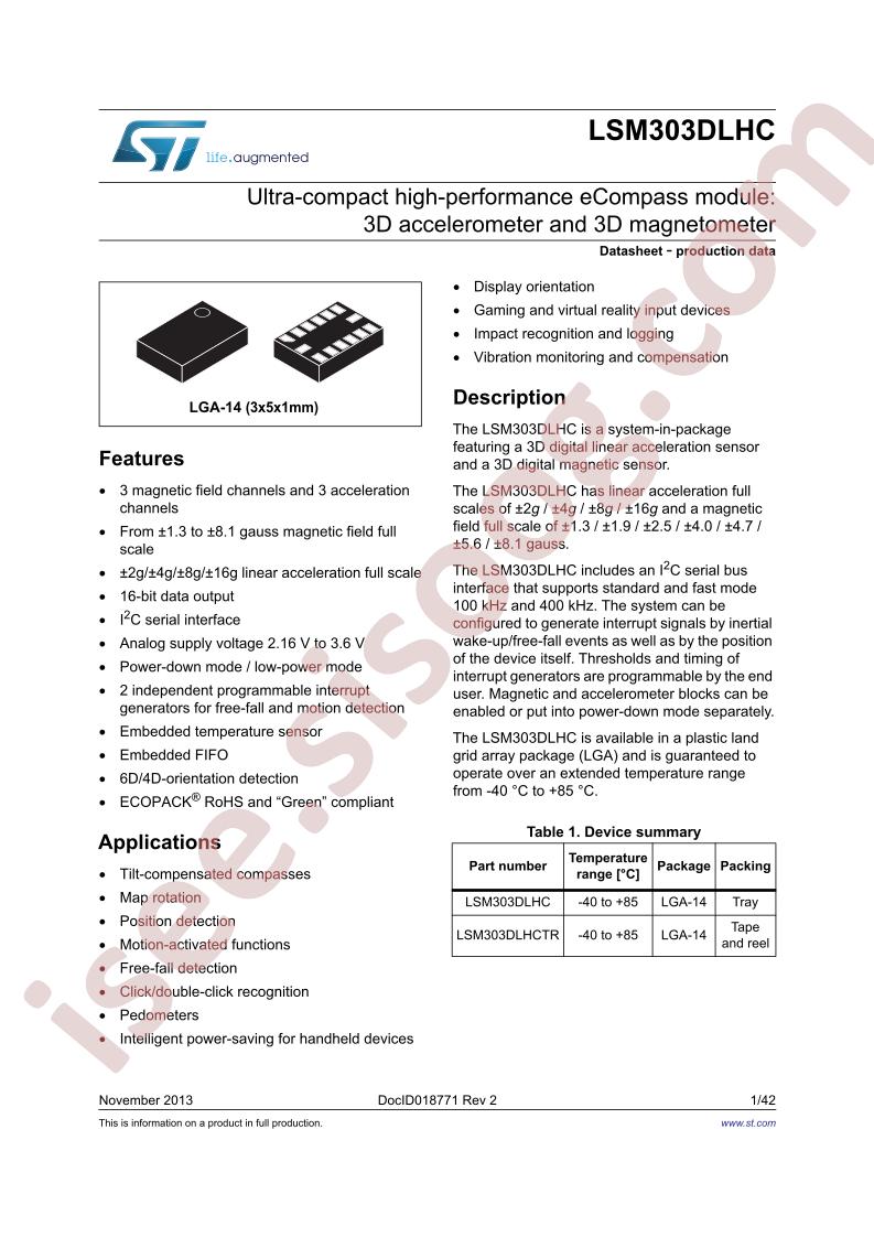 LSM303DLHC Datasheet