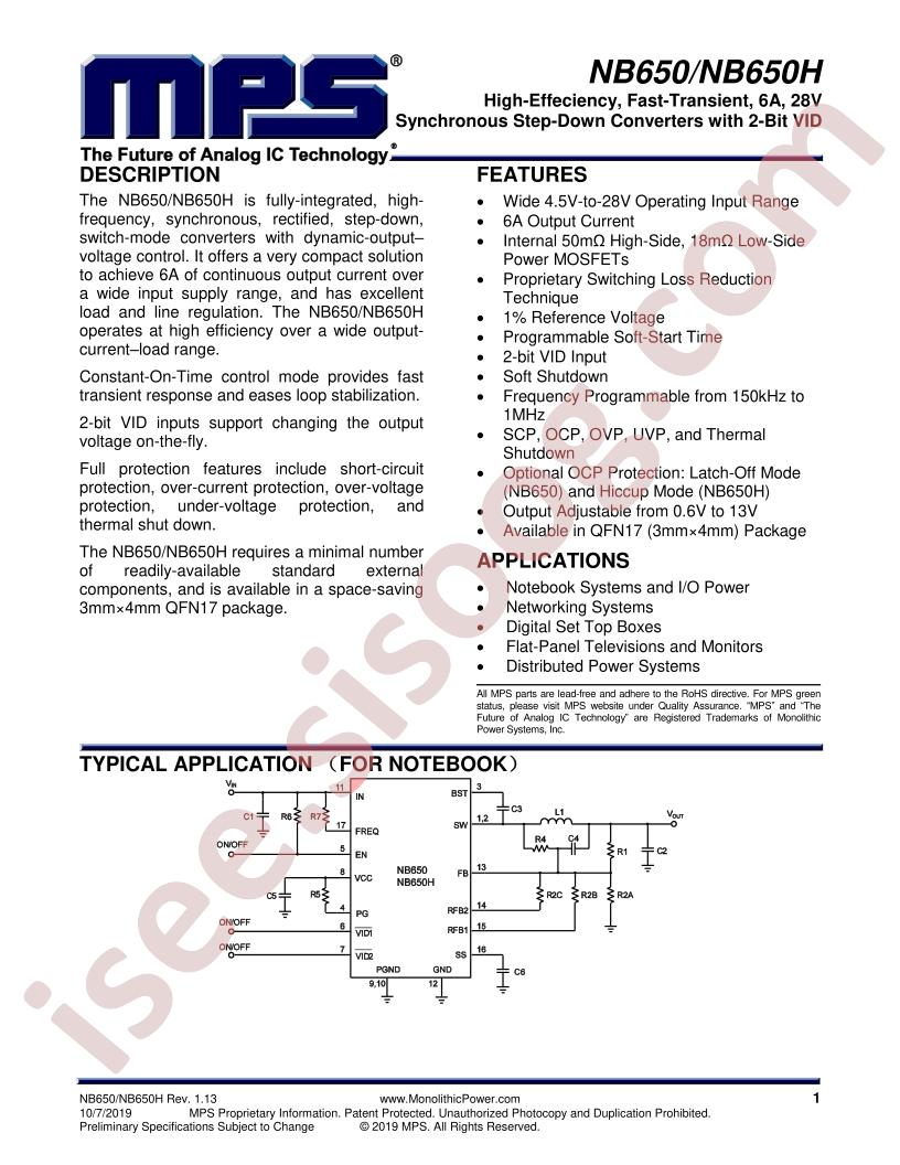 NB650, NB650H Datasheet