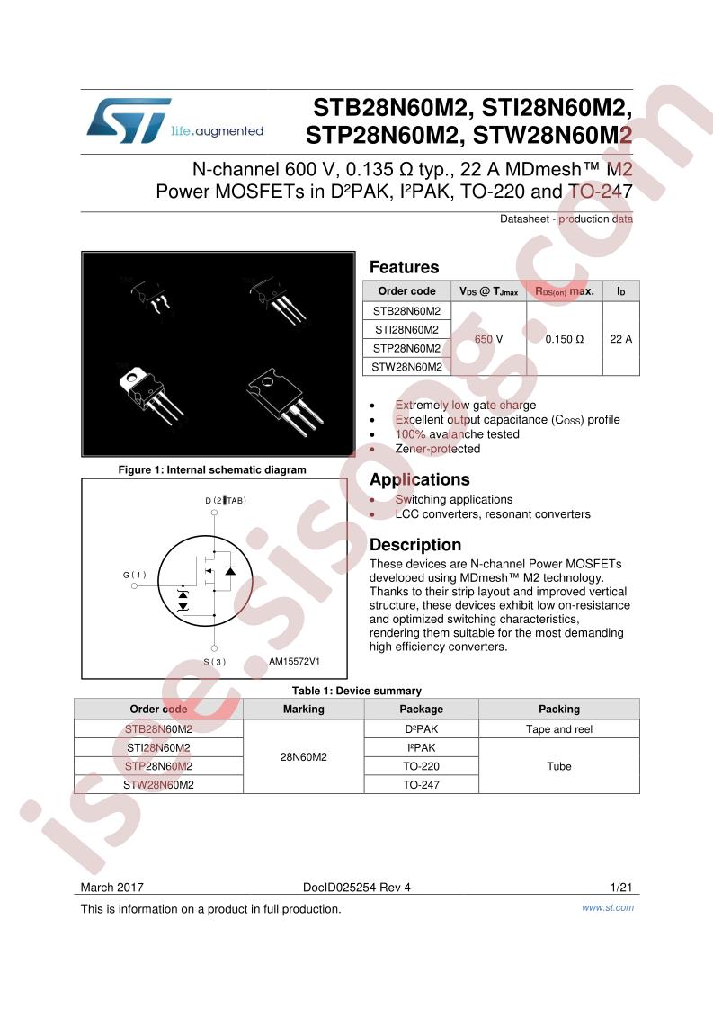 STx28N60M2 Datasheet
