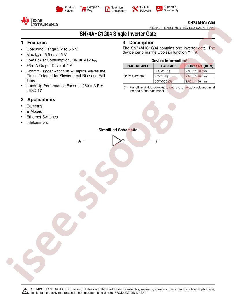 SN74AHC1G04 Datasheet