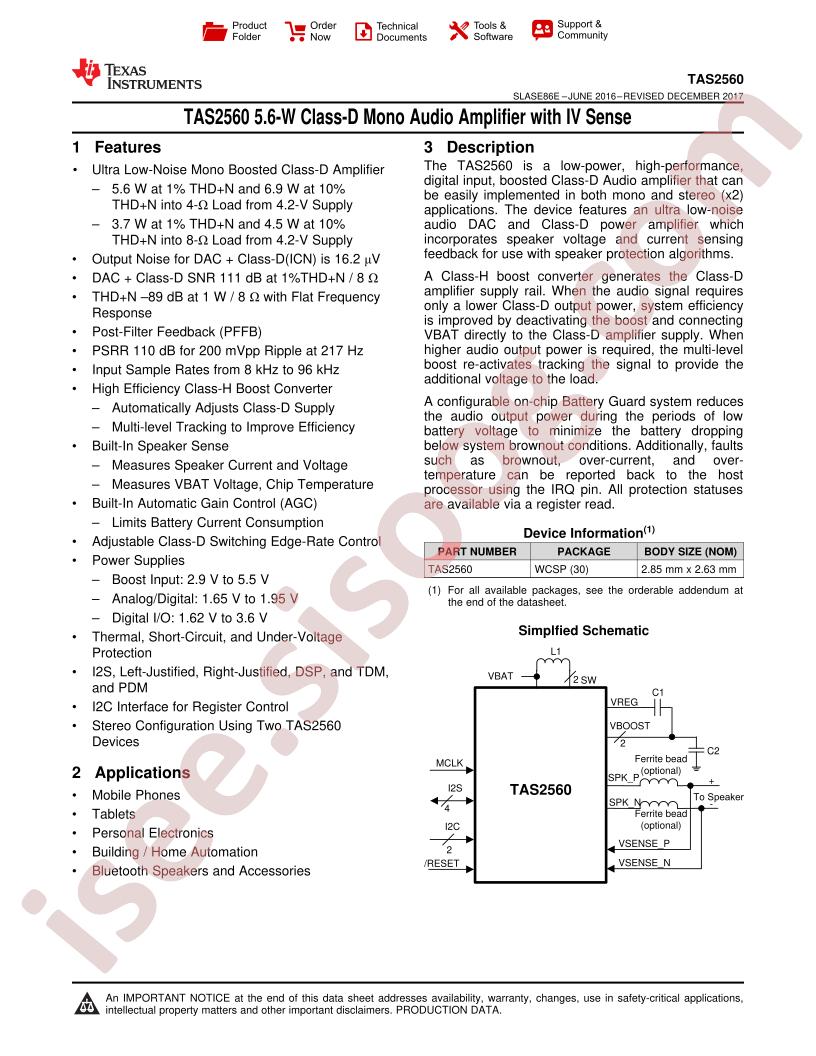 TAS2560 Datasheet