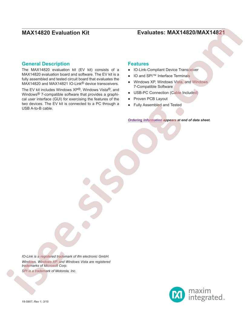 MAX14820 Evaluation Kit