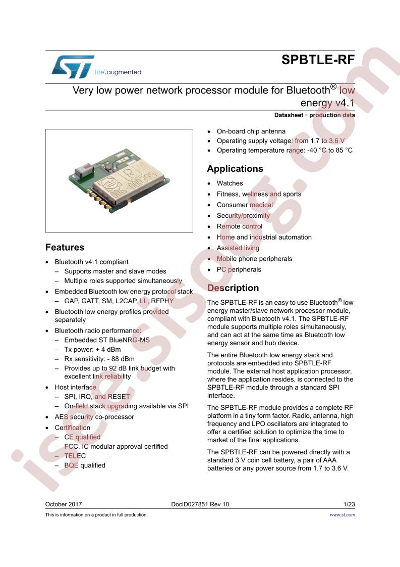 SPBTLE-RF Datasheet