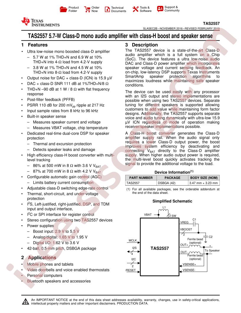 TAS2557 Datasheet