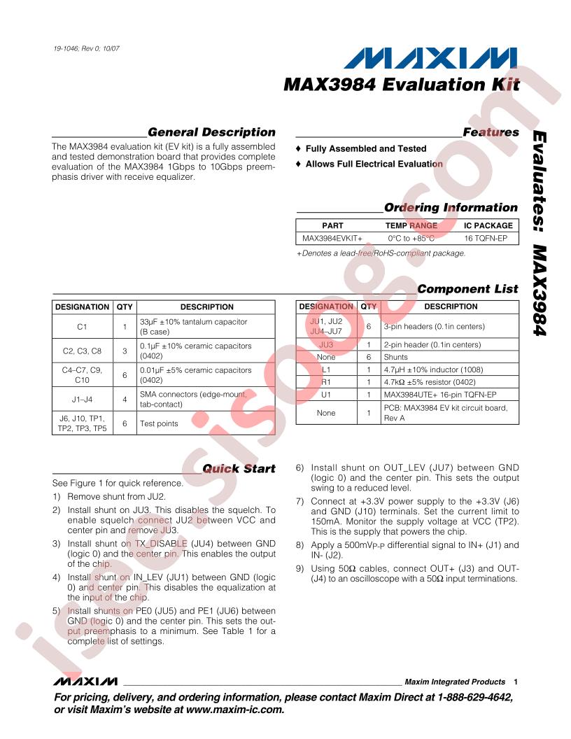 MAX3984 Evaluation Kit