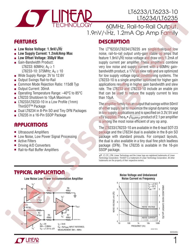 LT6233(-10), 6234, 6235 Datasheet