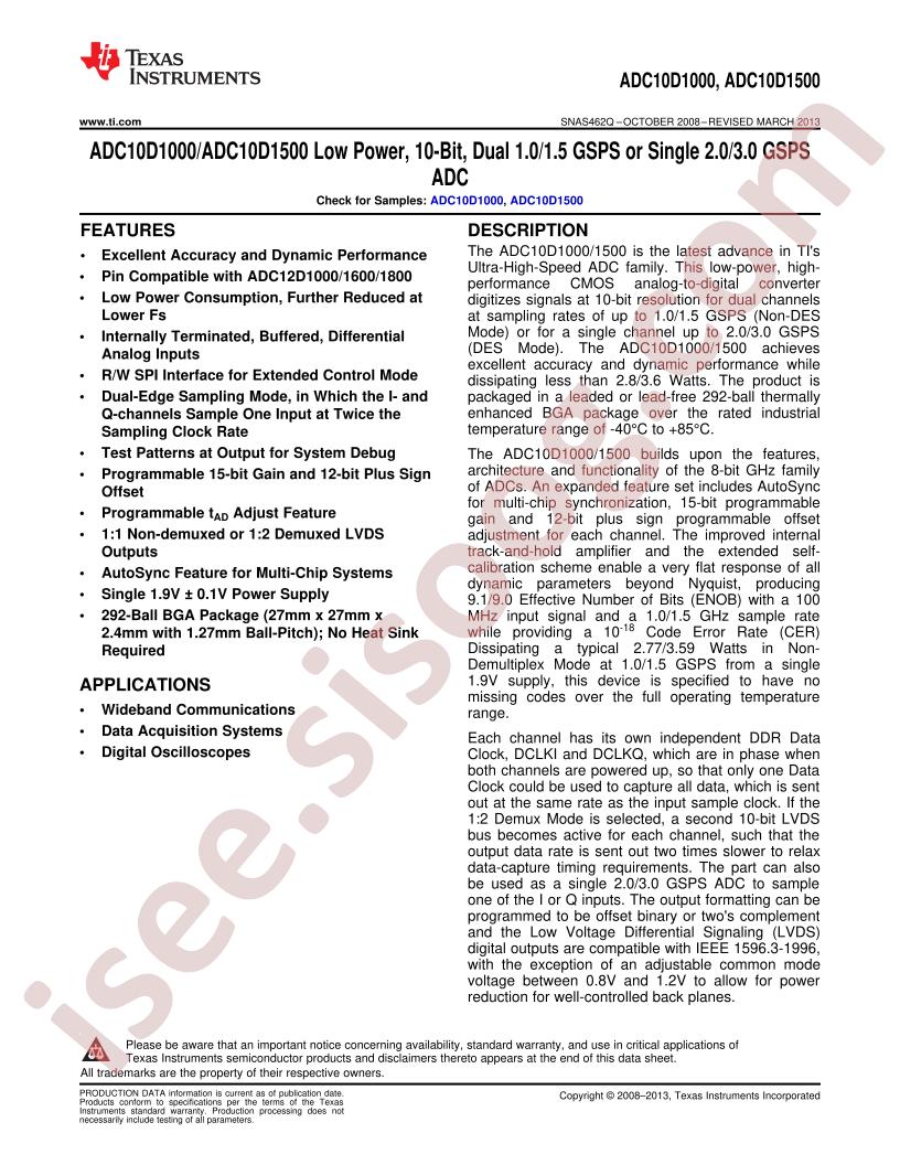 ADC10D1000,1500 Datasheet