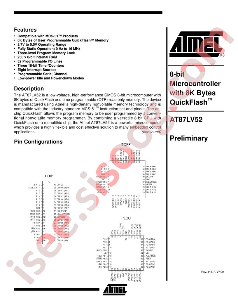 AT87LV52 Preliminary