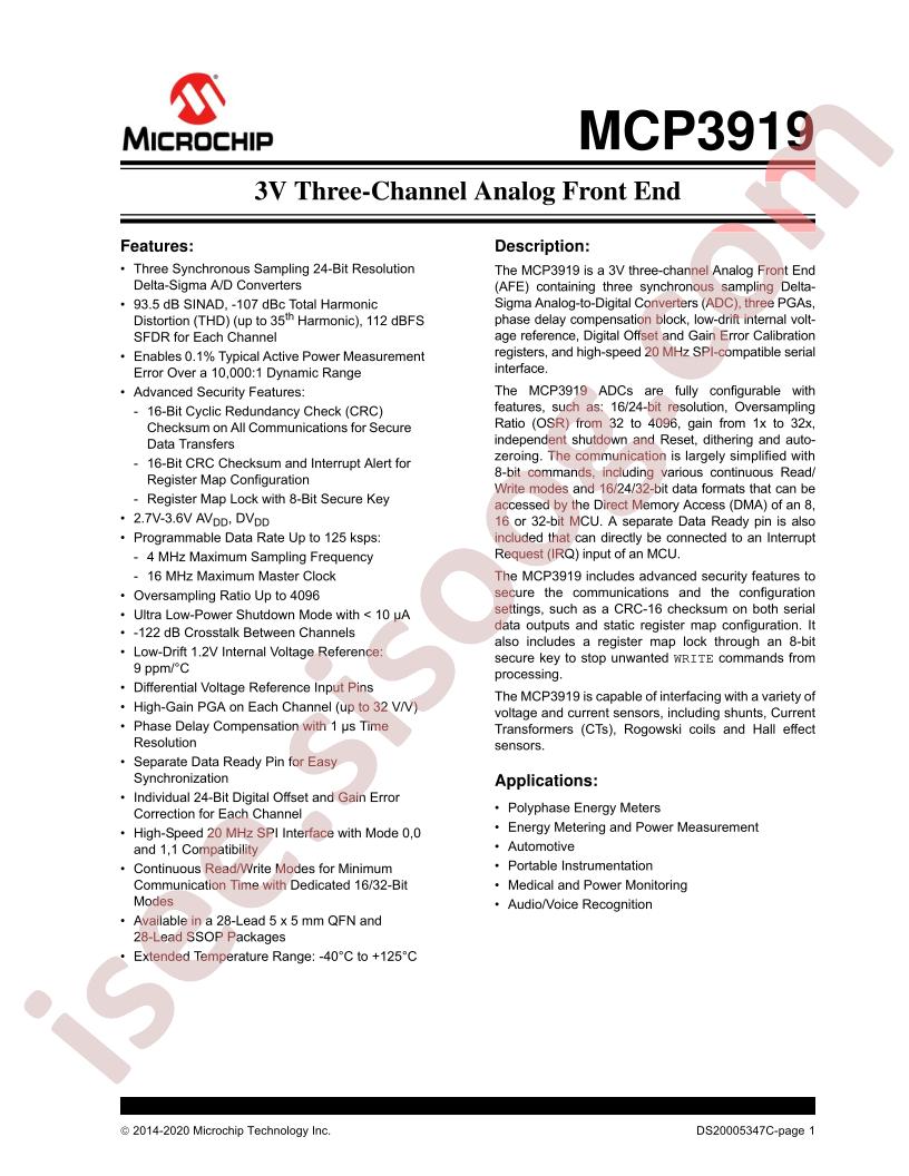 MCP3919 Datasheet