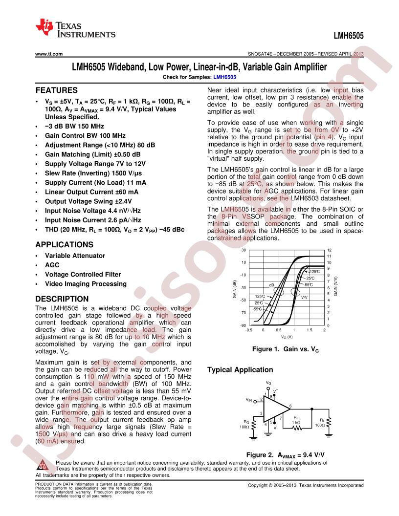 LMH6505 Datasheet