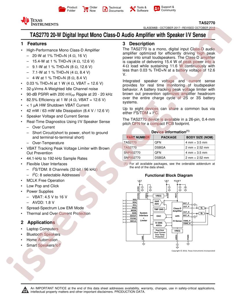 TAS2770 Datasheet