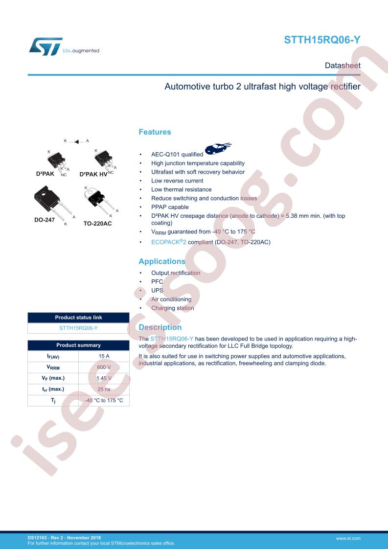 STTH15RQ06xY Datasheet