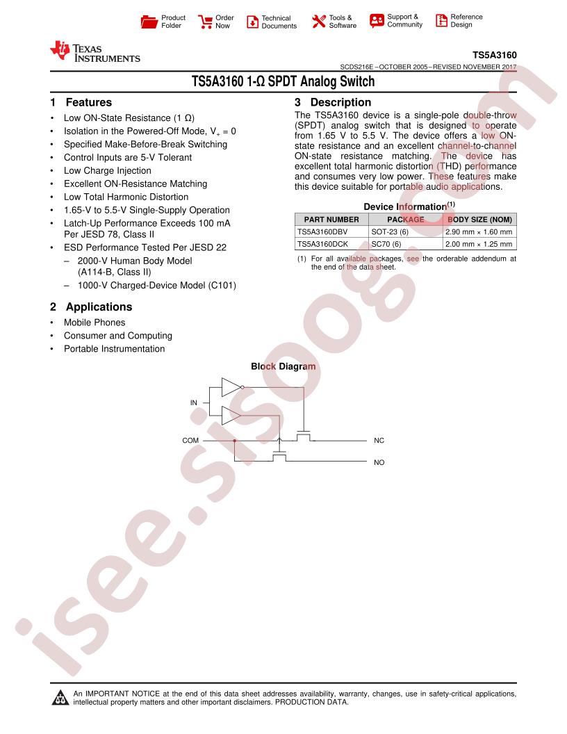 TS5A3160 Datasheet