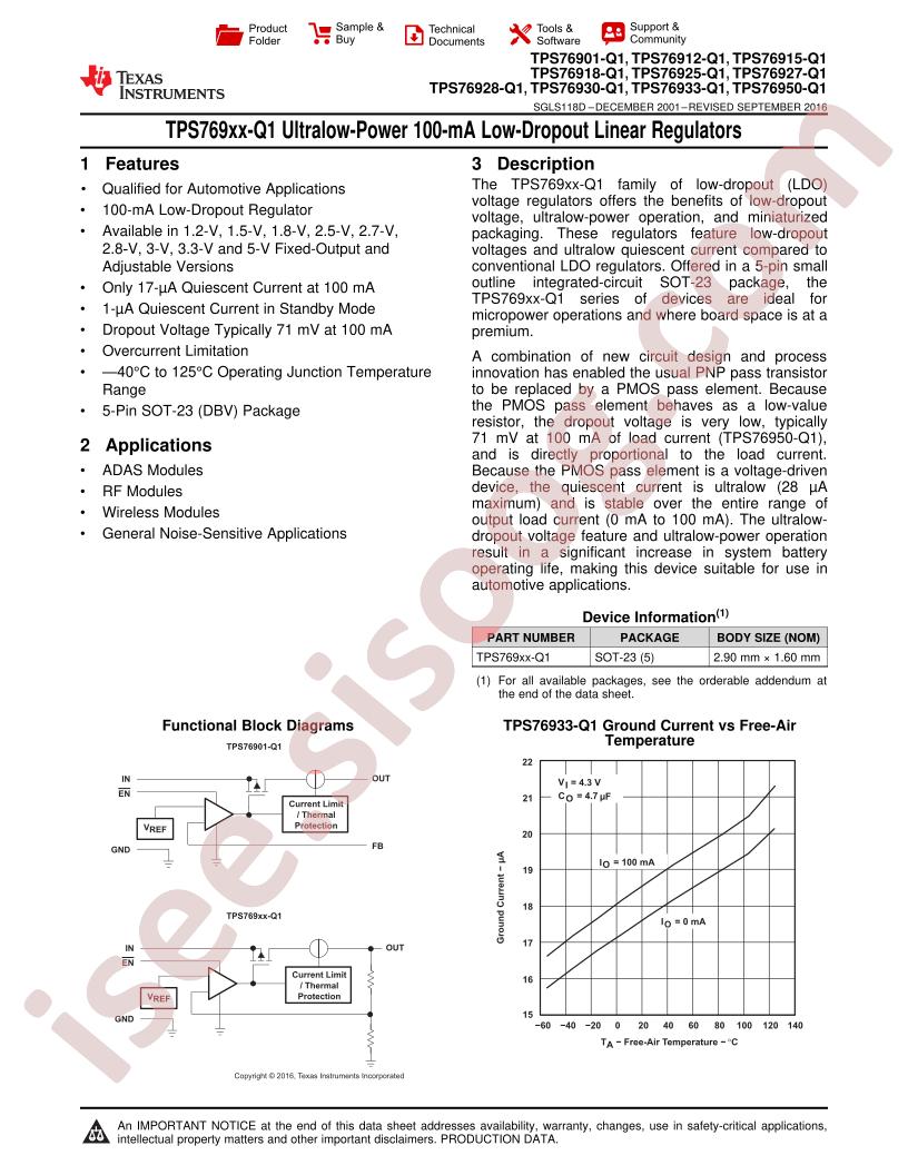 TPS769xx-Q1 Datasheet