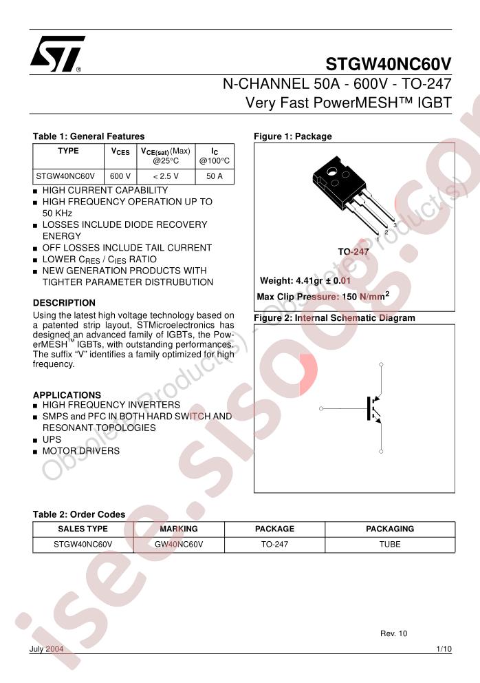 STGW40NC60V