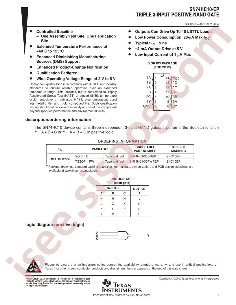 SN74HC10-EP