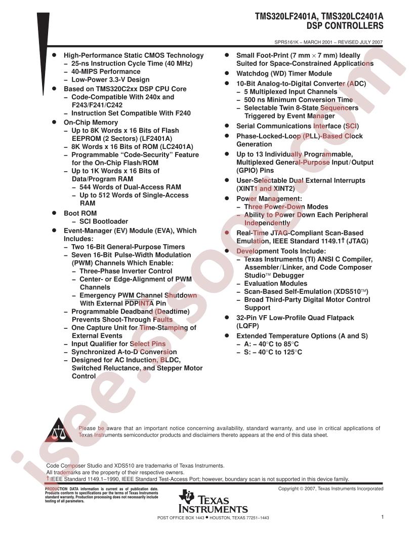 TMS320L(C,F)2401A Datasheet
