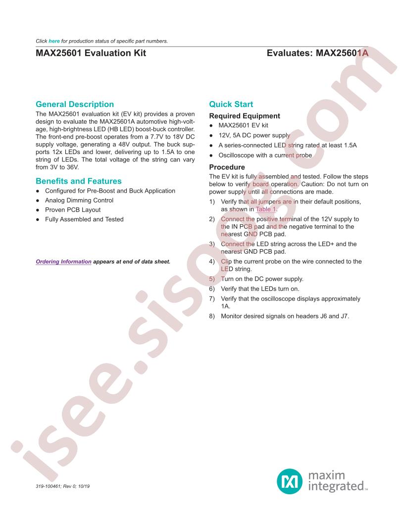 MAX25601 Evaluation Kit