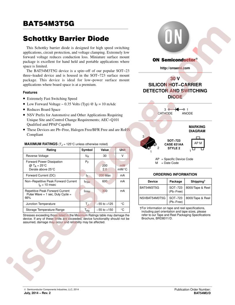 BAT54M3T5G Datasheet