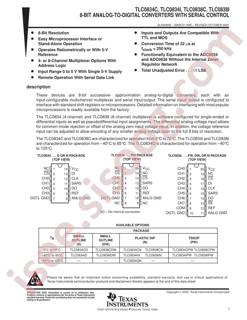 TLC0834C/I, TLC0838C/I