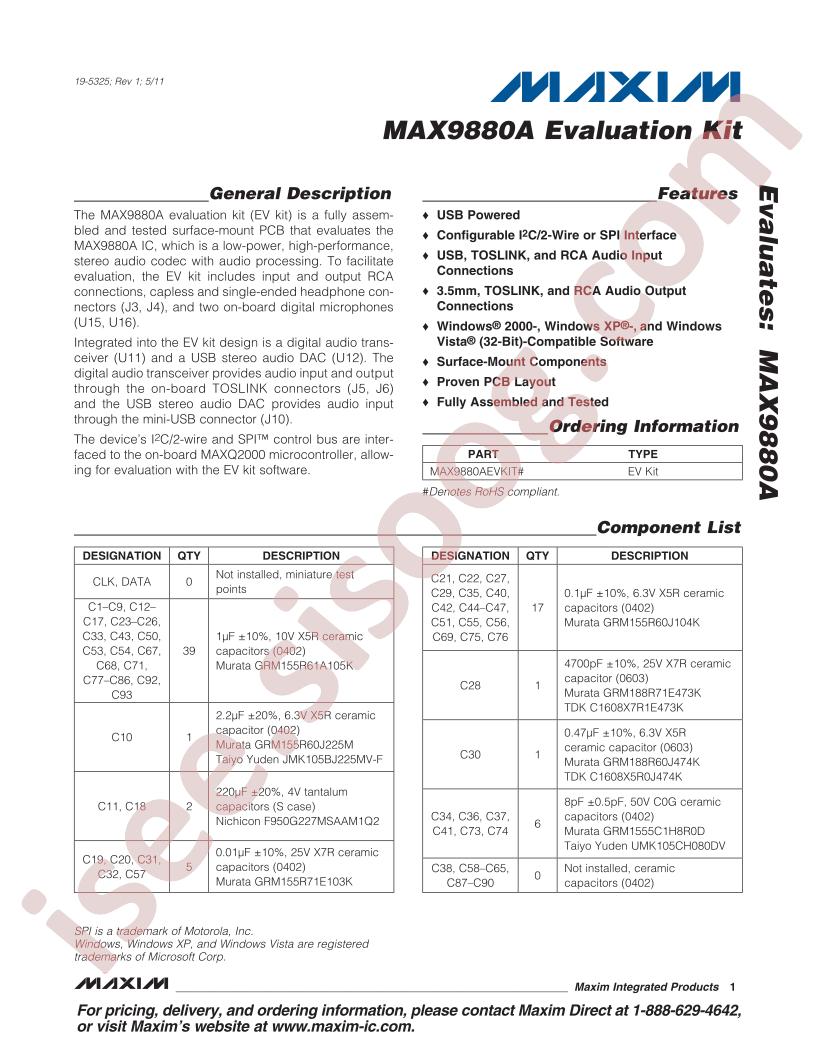 MAX9880A Eval Kit