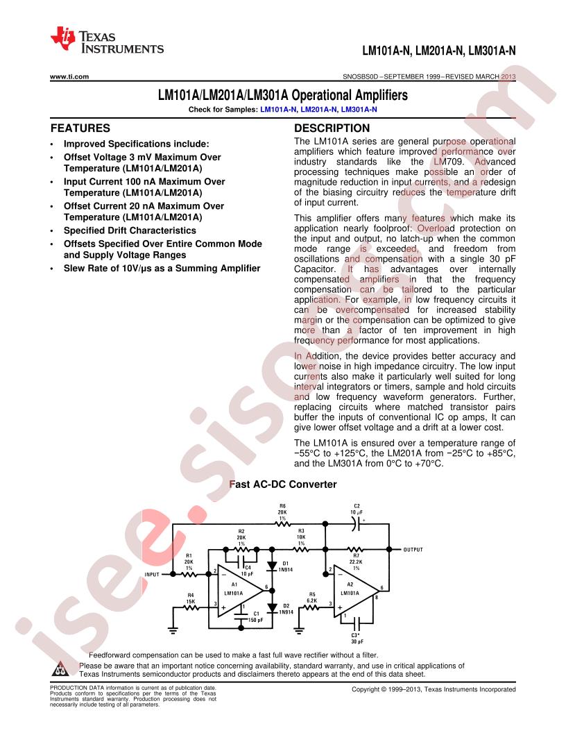 LM301A, 201A, 301A Datasheet