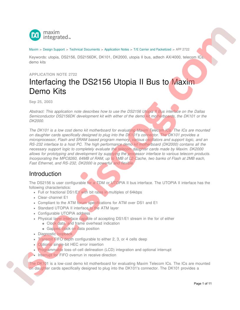 DS2156 UtopiaII Bus Appl Note