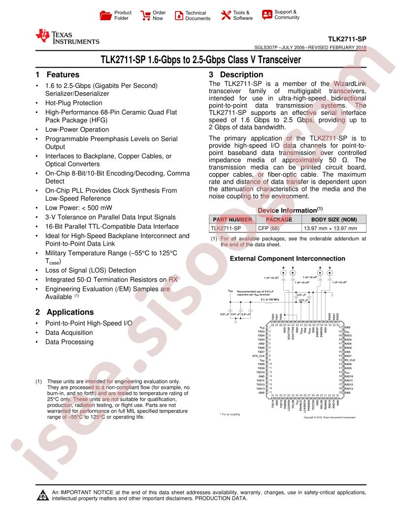 TLK2711-SP Datasheet