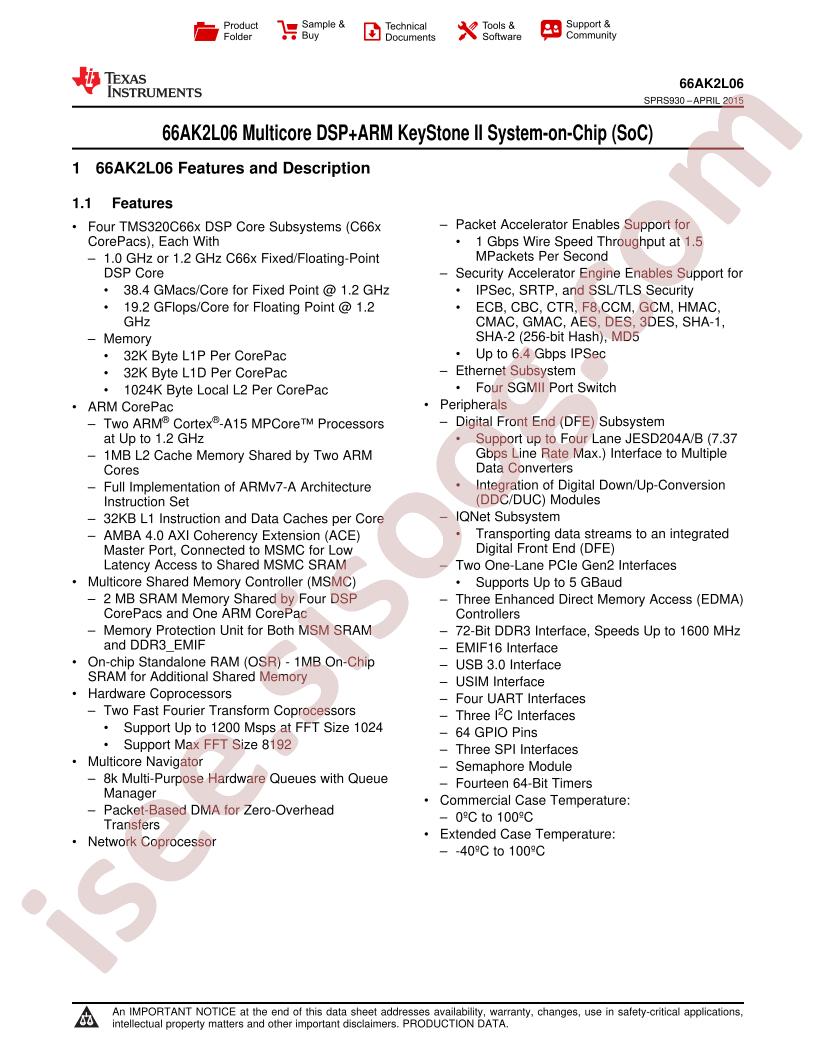 66AK2L06 Datasheet