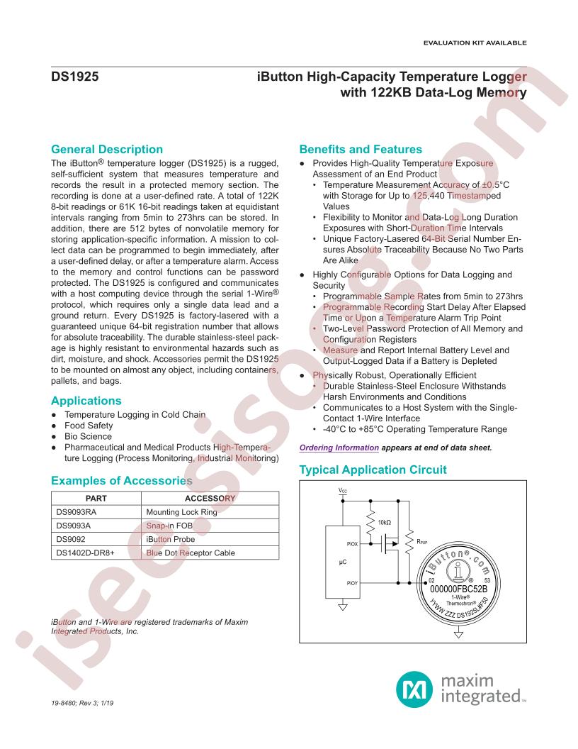 DS1925 Datasheet