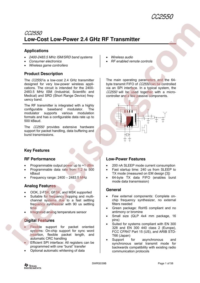 CC2550 Datasheet