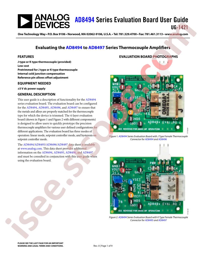 AD8494 Series Evaluation Board Guide